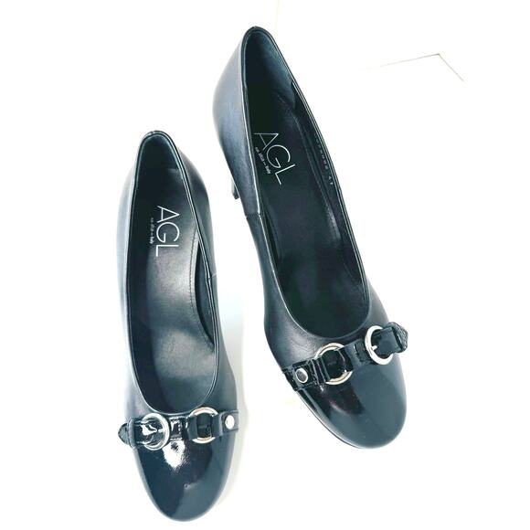 AGL Retro Irina Pump Black Leather Cap Toe Comfortable Dress Shoes Size 41 - Picture 4 of 9